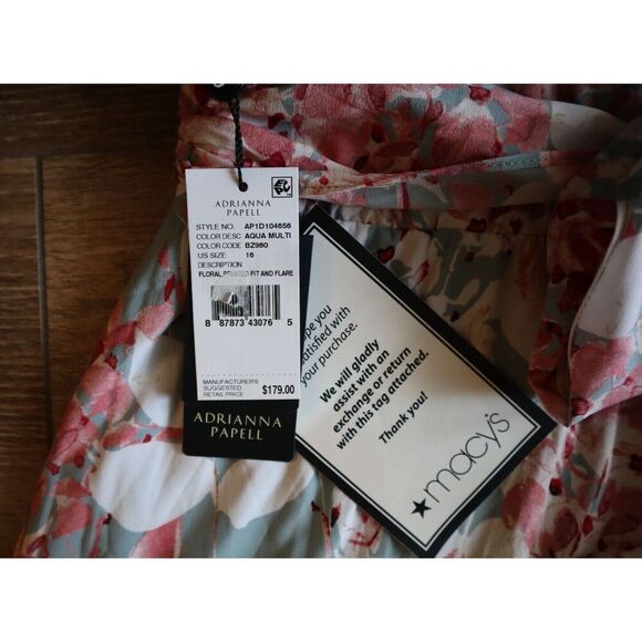 Adrianna Papell Sz 16 Aqua Multi Floral Printed Surplice Fit & Flare Dress - Picture 6 of 14